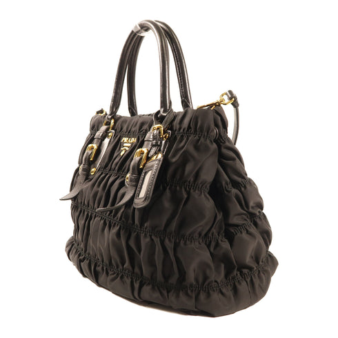 PRADA GHW Gauffre Tote 2 Way Bag Nylon Black