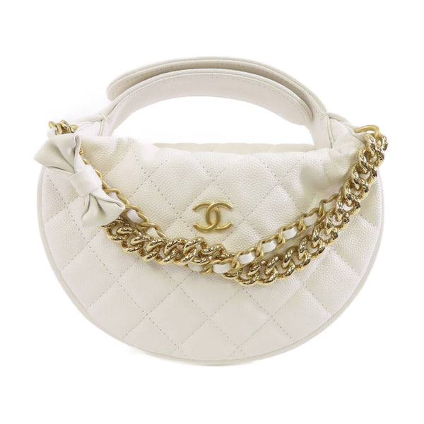 CHANEL Quilted CC GHW Pouch Chain Clutch AP3943 Leather White