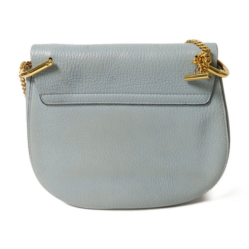 Chloe GHW Drew Bag Chain Shoulder Bag Crossbody Calfskin Leather Light Blue