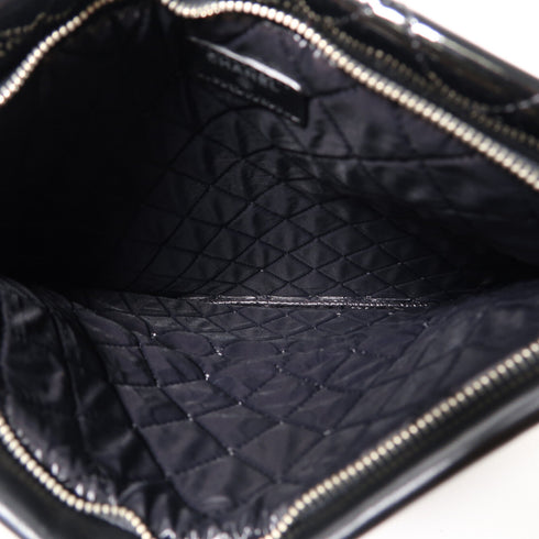 CHANEL Quilted CC SHW Clutch Bag Pouch Patent Leather Black