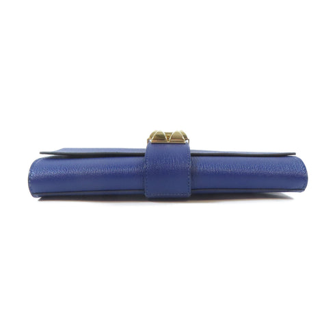 HERMES GHW Medor Clutch Bag Chevre Leather Blue