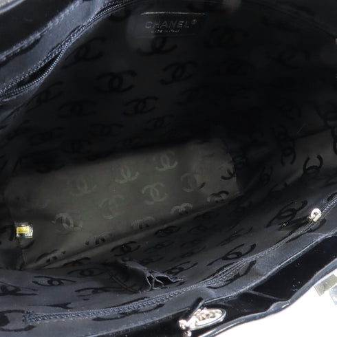 CHANEL CC Chain Shoulder Bag Horsehair Patent Leather Black