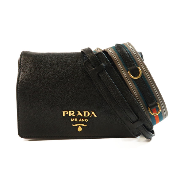 PRADA GHW Shoulder Bag Calfskin Leather 1BD102 Black