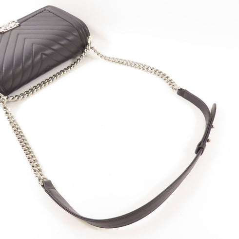 CHANEL CC SHW Boy 28 Chain Shoulder Bag Calfskin Leather Black v1