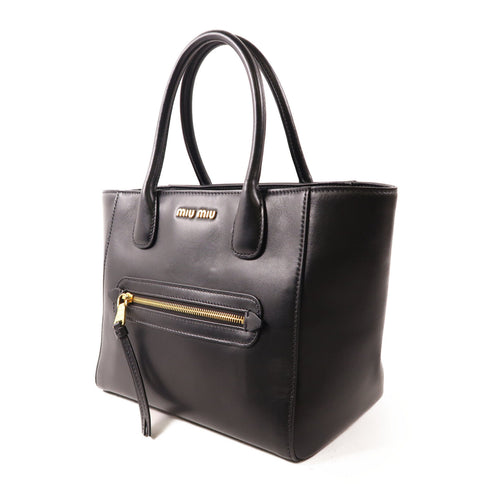 MIU MIU GHW Hand Bag 5BG137 Calfskin Leather Black
