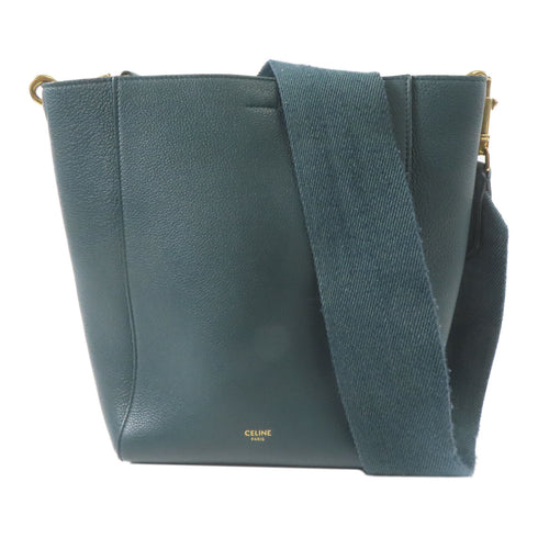 CELINE GHW Small Sangle Bucket Shoulder Bag Calfskin Leather Green