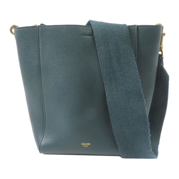 CELINE GHW Small Sangle Bucket Shoulder Bag Calfskin Leather Green