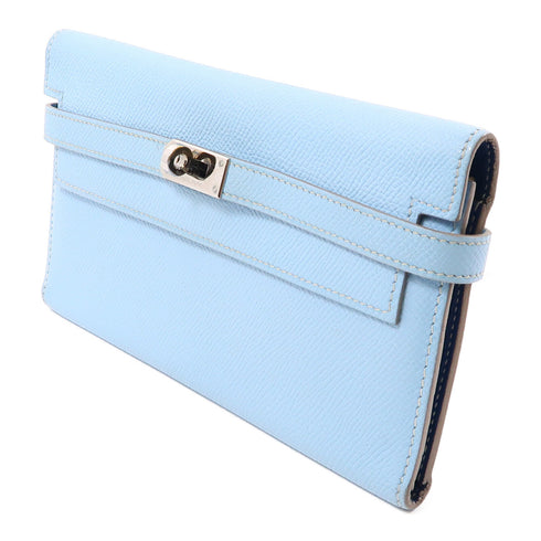 HERMES PHW Kelly Wallet Espom Leather Celeste Light Blue