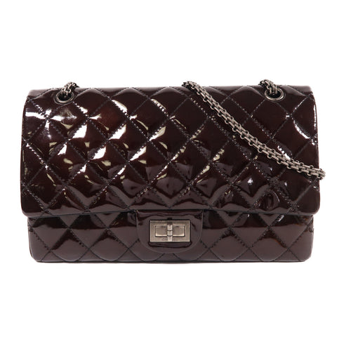 CHANEL CC SHW 2.55 Chain Shoulder Bag Patent Leather Brown