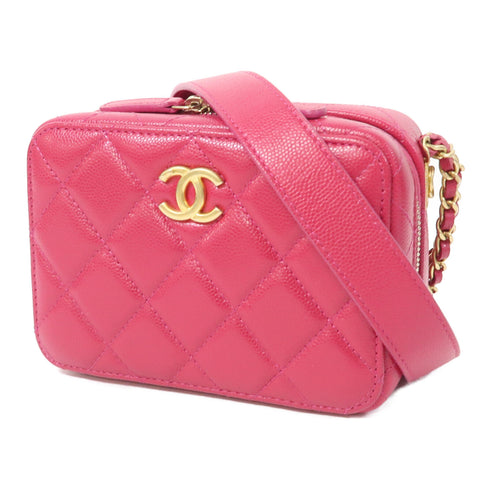 CHANEL Quilted CC GHW Chain Shoulder Bag AP2858 Caviar Leather Rose Red