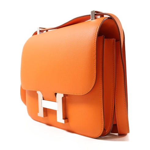 HERMES PHW Constance 24 Shoulder Bag Swift Leather Orange