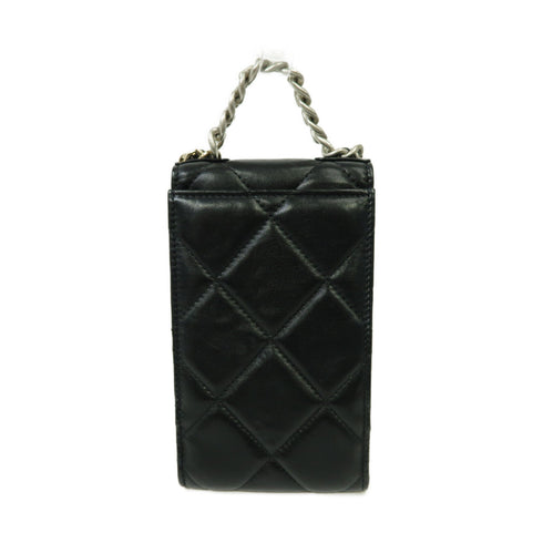 CHANEL Quilted CC Chanel 19 Phone Holder With Chain Shoulder Bag Calfskin Black