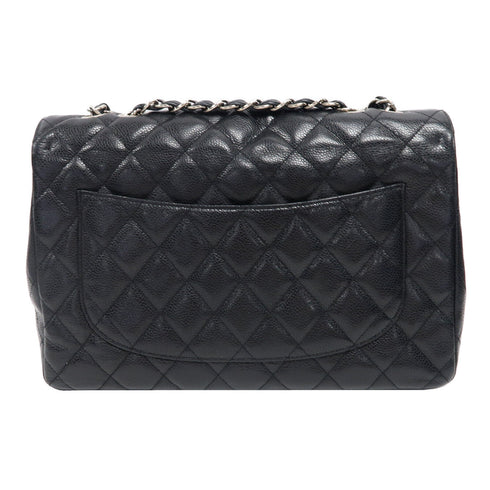 CHANEL Quilted CC SHW Classic Jumbo Chain Shoulder Bag Leather Black