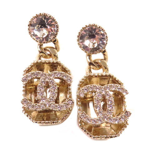CHANEL CC GHW CC Earrings B24C Metal Rhinestones Gold Tone Color