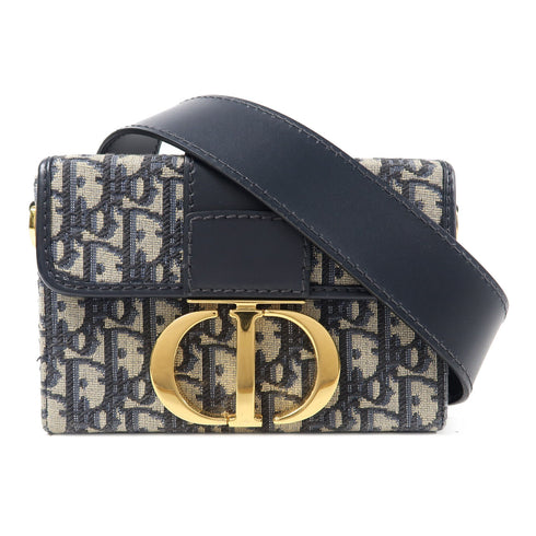 Christiran Dior CD GHW Montaigne 30 Shoulder Bag Canvas Navy/Beige