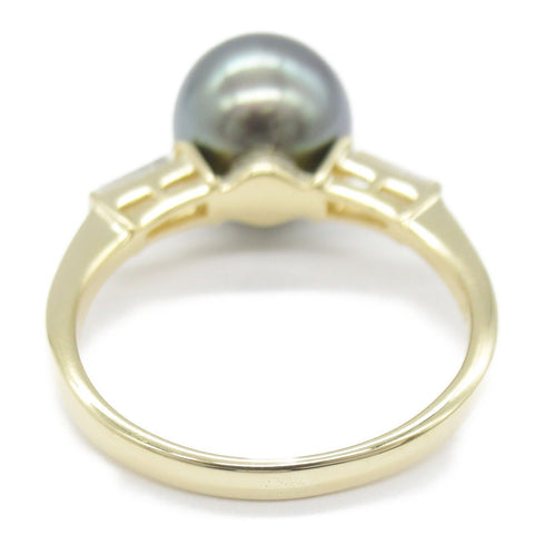 TASAKI Black Pearl Diamond Ring 18K Yellow Gold US#5.25