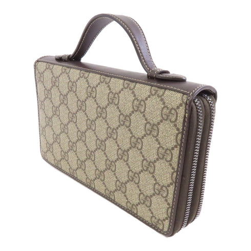 GUCCI GG SHW Travel Wallet Bag Case Handbag Coated Canvas Leather Brown