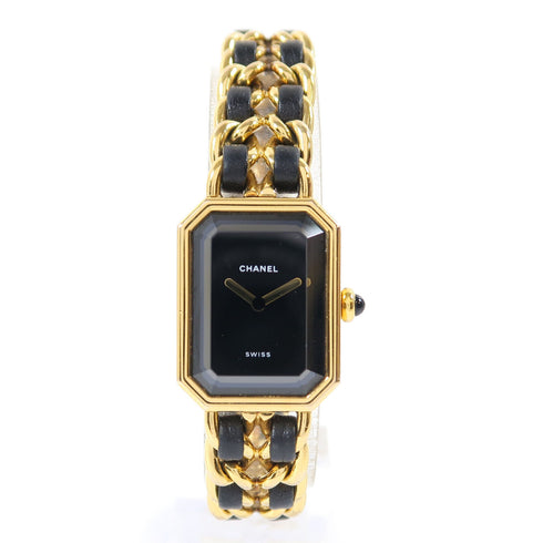 CHANEL CC Premiere Quartz Watch H0001-L Gold Plated/Leather Black