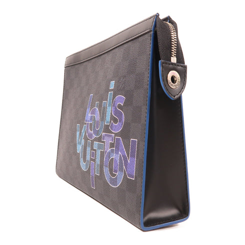 LOUIS VUITTON LV SHW Pochette Voyage MM Pouch N60309 Damier Black/Blue/Purple