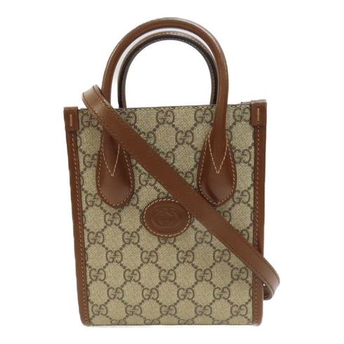 GUCCI GG GHW Mini Tote 2Way Shoulder Hand Bag PVC coated canvas 171623 Brown