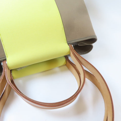 HERMES PHW Cabag Tote Shoulder Handbag Canvas Etoupe Gray Yellow