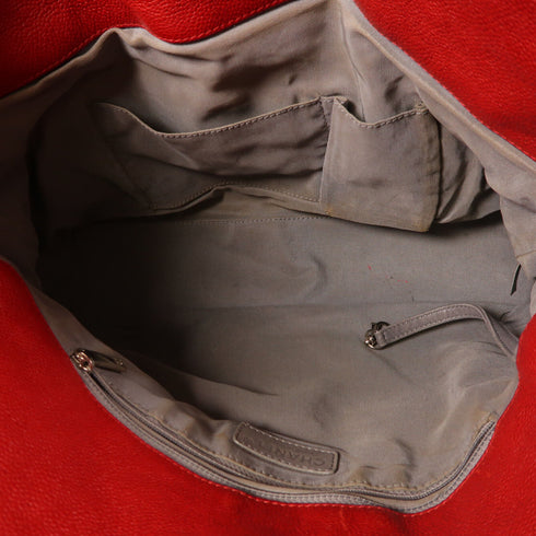 CHANEL CC SHW Shoulder Bag Calfskin Leather Red