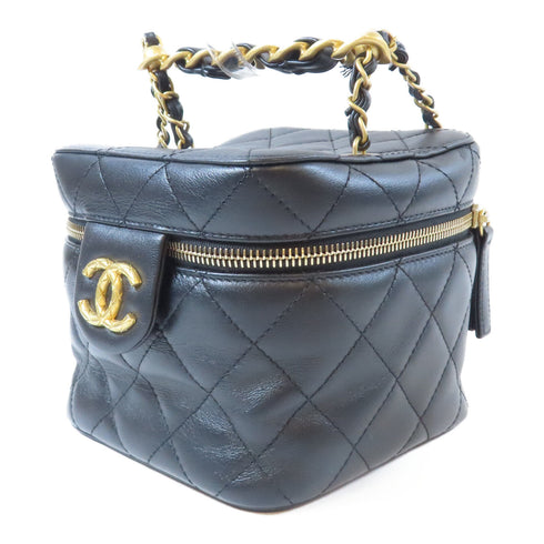 CHANEL Quilted CC GHW Vanity Case 2 Way Chain Shoulder Bag AS3228 Calfskin Black