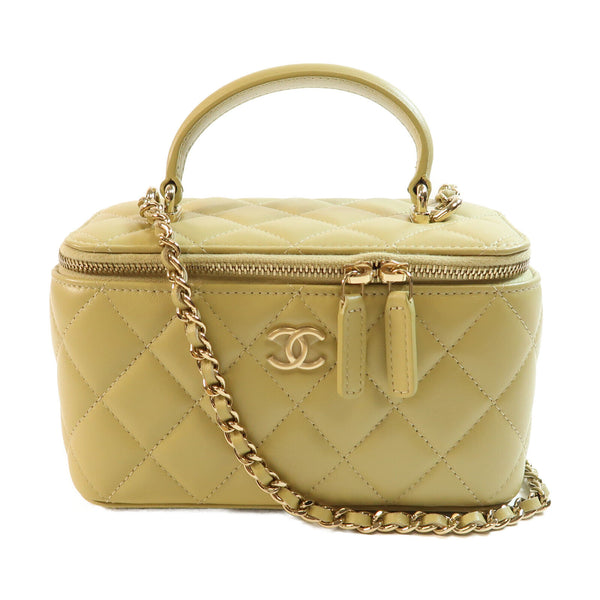 CHANEL CC GHW Handle Vanity 2Way Shoulder Hand Bag Calfskin Leather Green