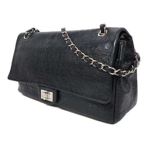 CHANEL CC SHW 2.55 Chain Shoulder Bag Calfskin Leather Black