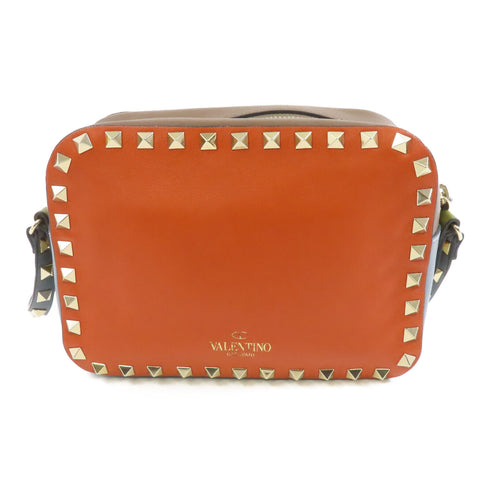 Valentino GHW Shoulder Bag Crossbody Calfskin Leather Orange Gray Brown