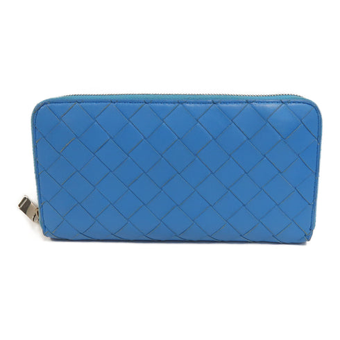 BOTTEGA VENETA BV SHW Long Wallet Intrecciato Calfskin Leather Blue