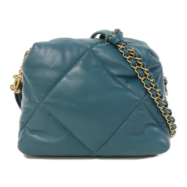 CHANEL Quilted CC GHW Shoulder Bag Lambskin Leather Greenish Blue
