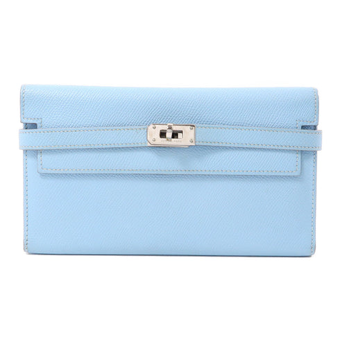 HERMES PHW Kelly Wallet Espom Leather Celeste Light Blue
