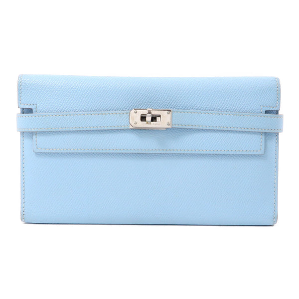HERMES PHW Kelly Wallet Espom Leather Celeste Light Blue