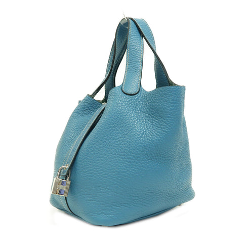 HERMES PHW Picotin Lock Handbag H056289CK Clemence Leather Blue