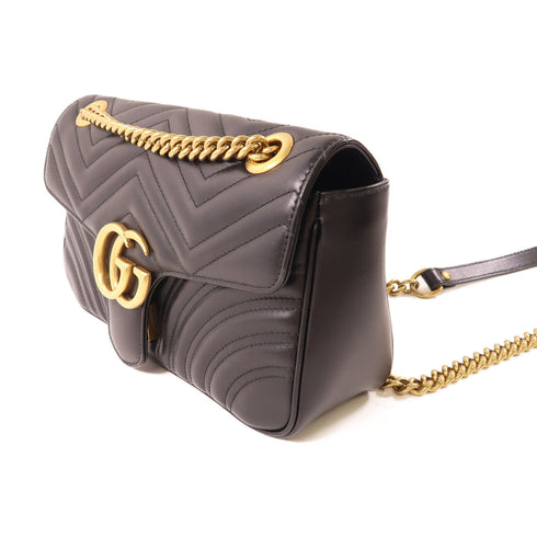 GUCCI GHW GG Marmont Small Shoulder Bag Chain 443497 Calfskin Leather Black