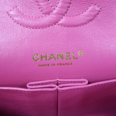 CHANEL Herringbone CC GHW Classic Flap 25cm Chain Shoulder Bag Leather Pink