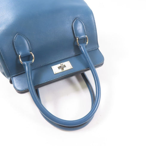 HERMES PHW Toolbox 2 Way Shoulder Handbag Swift Leather Bleu Agate Blue