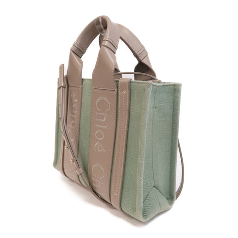 Chloe GHW Woody Tote Bag Small 2 Way Shoulder Bag 01235765-1 Canvas Green