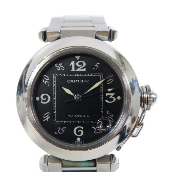 CARTIER Pasha C 35mm Quartz Watch 2324 Stainless Steel Black