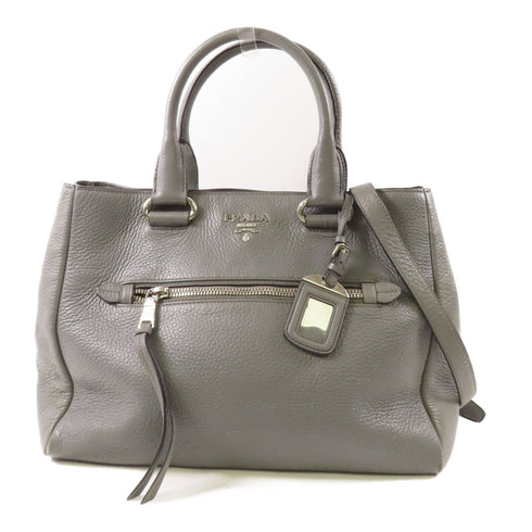 PRADA SHW 2 Way Shoulder Bag Handbag Calfskin Leather Gray Grey