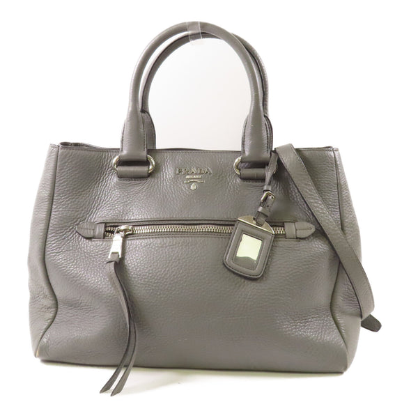 PRADA SHW 2 Way Shoulder Bag Handbag Calfskin Leather Gray Grey