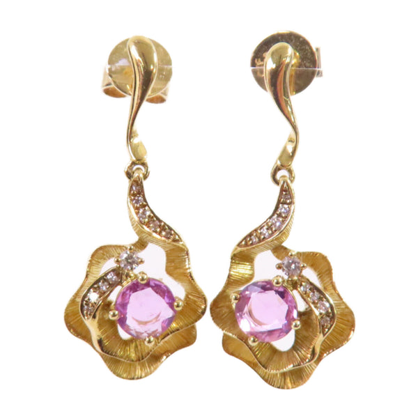 FINE JEWELRY 0.664ct Pink Sapphire 0.08ct Diamond Earrings 18K Yellow Gold
