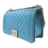 CHANEL Quilted CC Boy 25 Shoulder Handbag Lambskin Leather Turquoise Blue