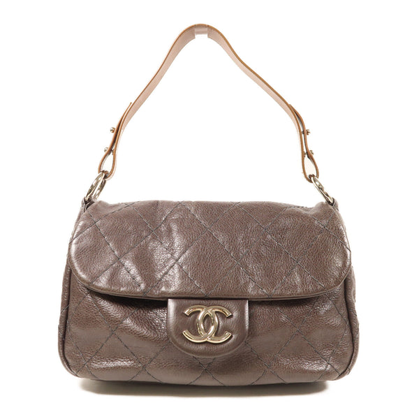 CHANEL CC GHW Shoulder Bag Calfskin Leather Brown