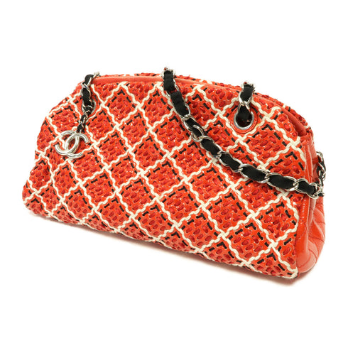 CHANEL Quilted CC SHW Chain Shoulder Bag Patent Leather Red