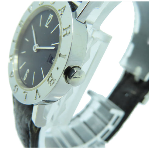 BVLGARI Solotempo Quartz Watch Leather Belt Stainless Steel Black