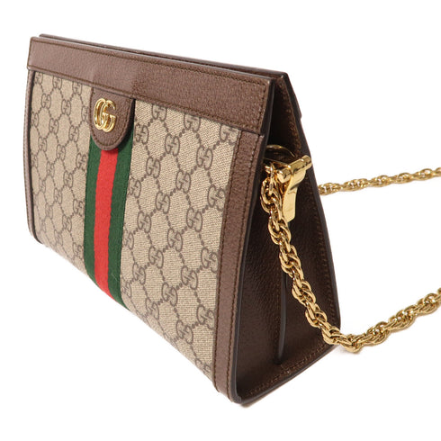GUCCI GG GHW GG Supreme Ophidia Chain Shoulder Bag Coated Canvas Brown