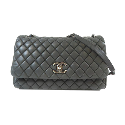 CHANEL Quilted CC SHW Chain Shoulder Bag Calfskin Leather Black v8