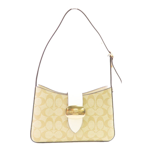 COACH GHW Eliza Shoulder Bag Coated Canvas CP005 Brown White